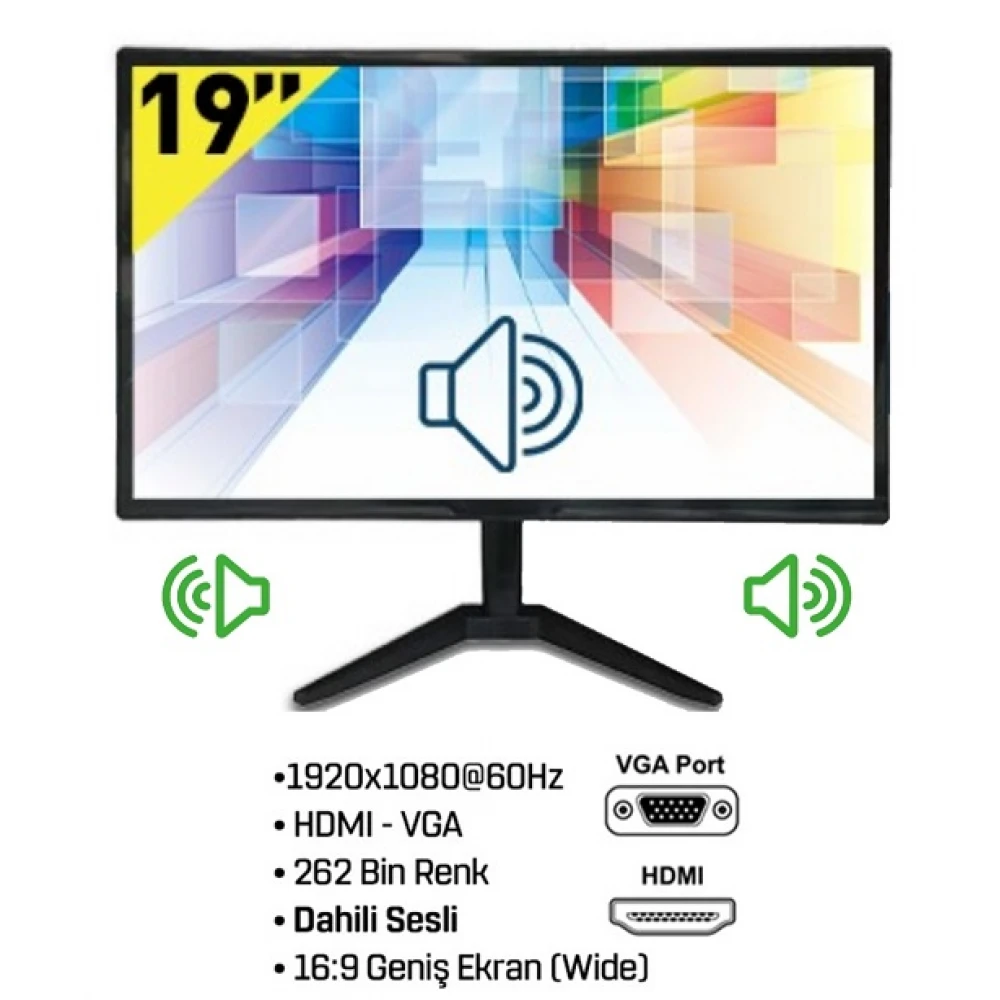 19 dahili sesli fullhd 5ms hdmi vga 1920x1080 led monitor 1000x1000