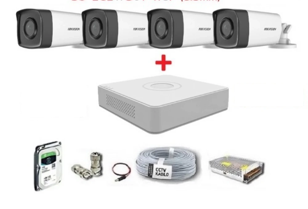 4 Kameralı Hikvision 2MP 40Mt. Güvenlik Set Hdd Dahil