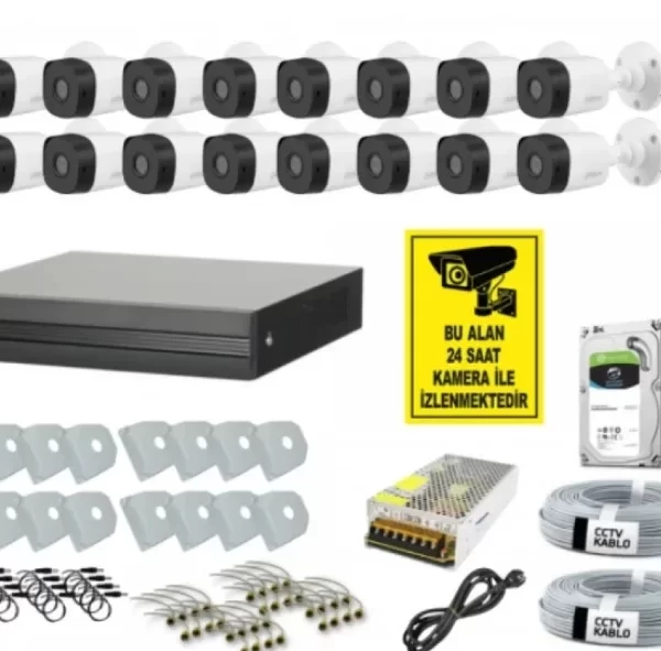 Dahua 16 Kameralı XVR1B16 H265 2mp AHD Hdcvı Full Hazır Set Dış Mekan Full Kamera Seti