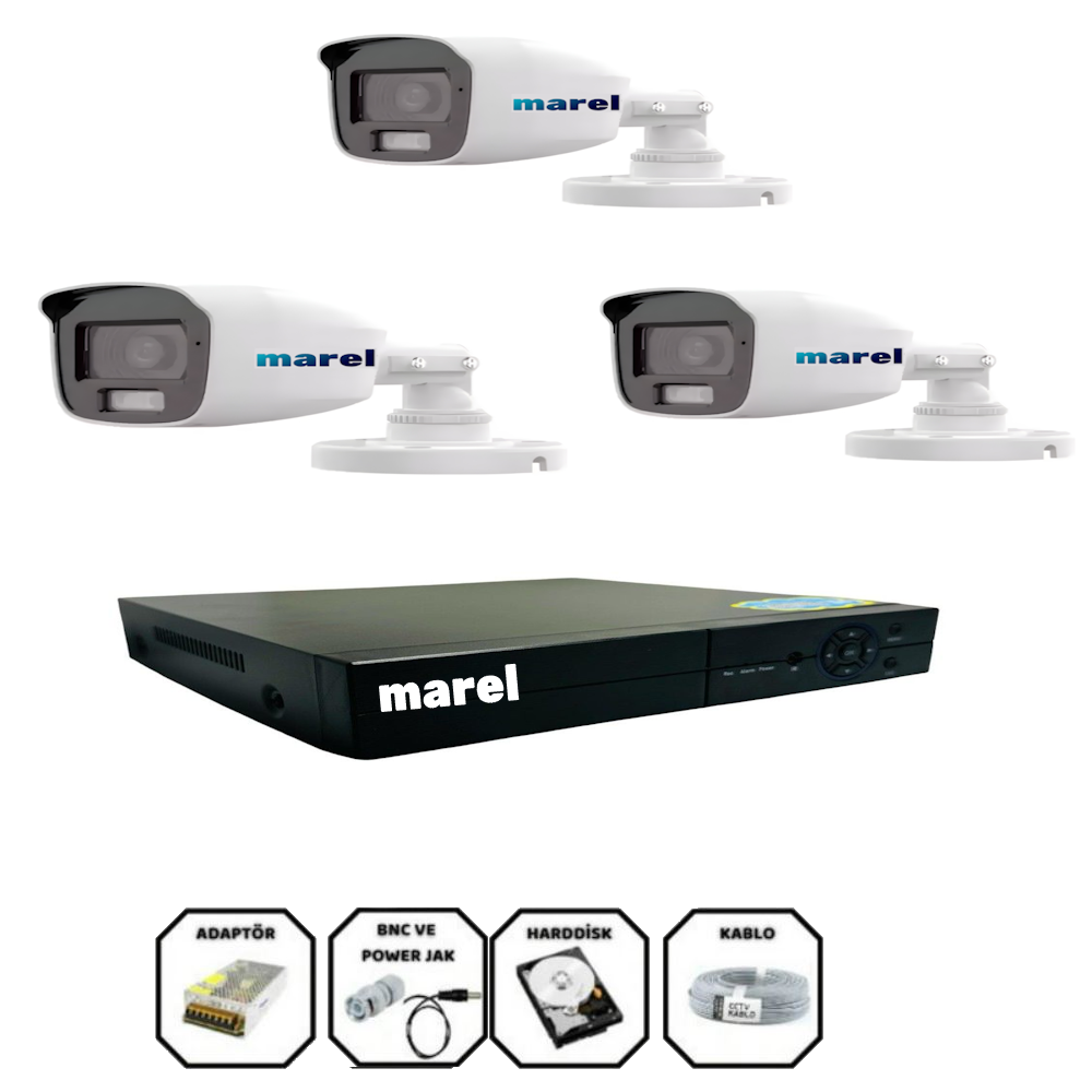 Marel 3 Kameralı Full HD Güvenlik Kamera Seti