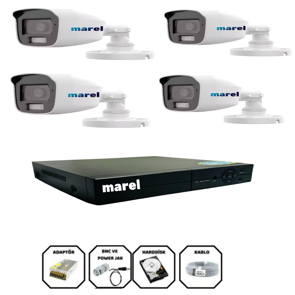 Marel 4 Kameralı Full HD Güvenlik Kamera Seti
